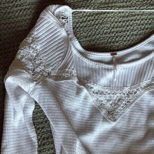 Free People White Ribbed Lace Top